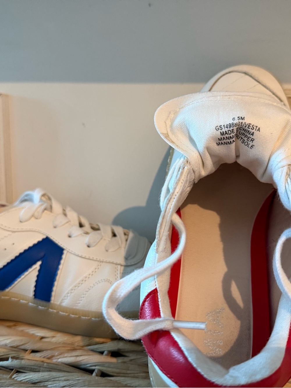Mia White Sneakers with Blue Side Accent and Red Heel